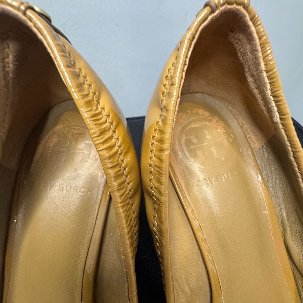 Tory Burch Eddie Ballet Wedges – Size 7M – Patent Leather Gold Medallion - Picture 9 of 14